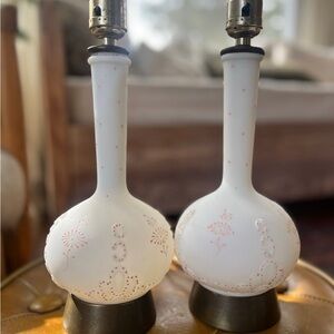 Vintage mid century set glass brass table lamps Leviton